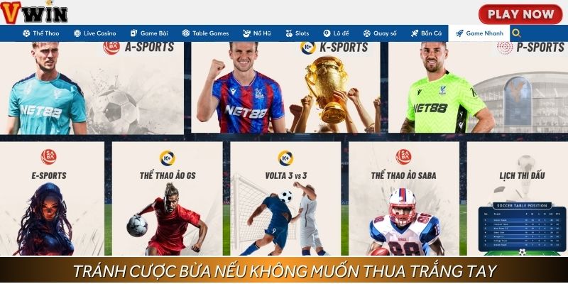 Cá cược thể thao VWIN: Tránh đặt bừa nếu không muốn mất trắng